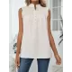 Pleated Solid Color Loose Sleeveless Stand Collar Vest Top