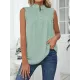 Pleated Solid Color Loose Sleeveless Stand Collar Vest Top