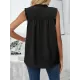 Pleated Solid Color Loose Sleeveless Stand Collar Vest Top