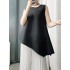 Pleated Solid Color Irregular Clipping Loose Round-Neck Vest Top