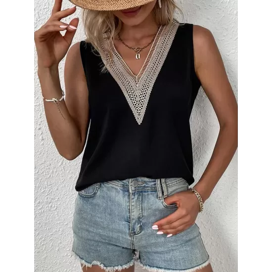 Split-Joint Loose Sleeveless V-Neck Vest Top Blouses