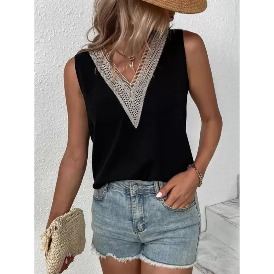 Split-Joint Loose Sleeveless V-Neck Vest Top Blouses