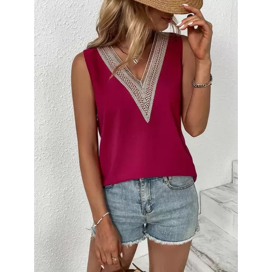 Split-Joint Loose Sleeveless V-Neck Vest Top Blouses