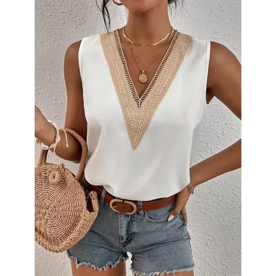 Split-Joint Loose Sleeveless V-Neck Vest Top Blouses