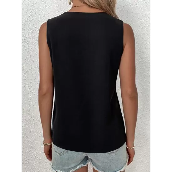 Split-Joint Loose Sleeveless V-Neck Vest Top Blouses