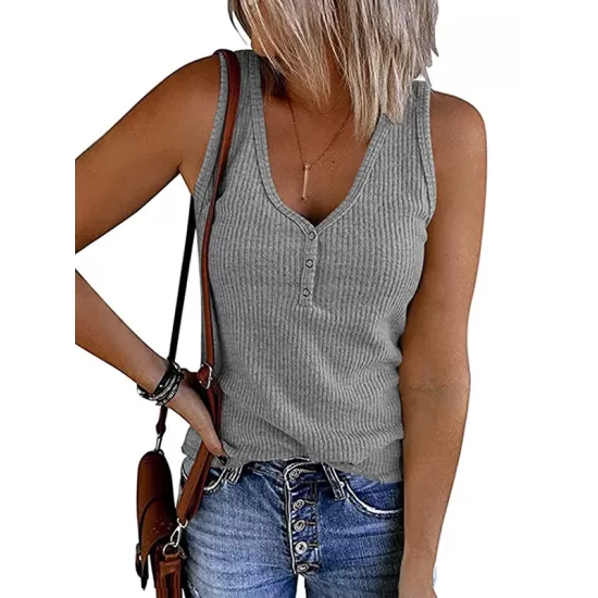 Pleated Solid Color Skinny Sleeveless V-Neck Vest Top