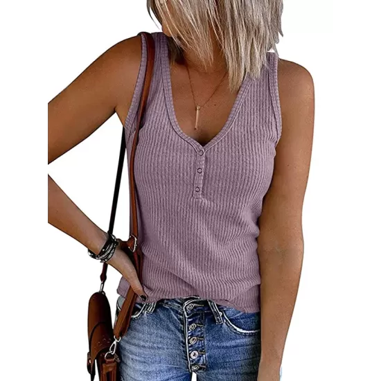 Pleated Solid Color Skinny Sleeveless V-Neck Vest Top