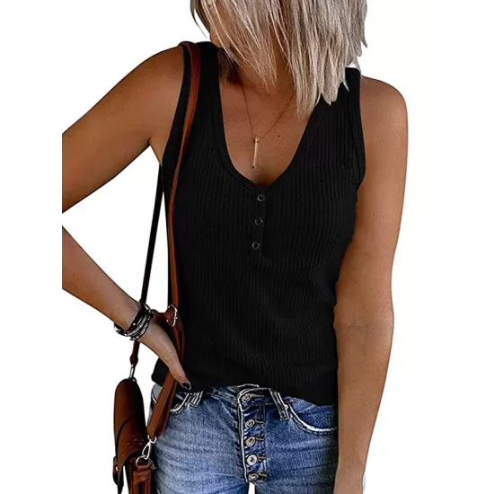 Pleated Solid Color Skinny Sleeveless V-Neck Vest Top