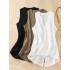 Buttoned Solid Color Loose Sleeveless V-neck Vest Top