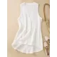 Buttoned Solid Color Loose Sleeveless V-neck Vest Top