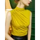 Pleated Solid Color Skinny Sleeveless Half Turtleneck Vest Top