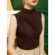 Pleated Solid Color Skinny Sleeveless Half Turtleneck Vest Top