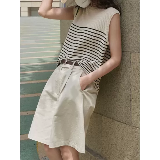 Striped Loose Sleeveless Round-neck Vest Top