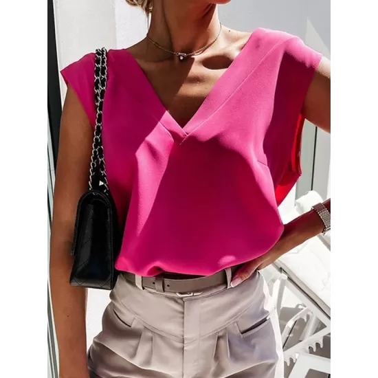 Solid Color V-back Loose Sleeveless V-neck Vest Top