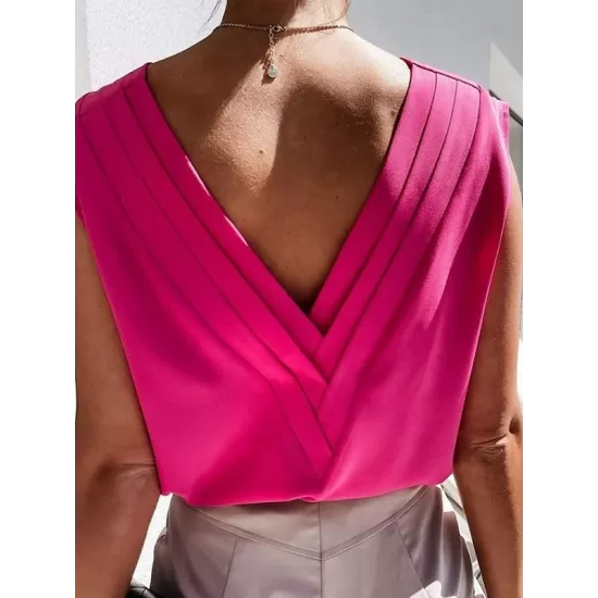 Solid Color V-back Loose Sleeveless V-neck Vest Top