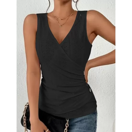 Solid Color Skinny Sleeveless Deep V-Neck Vest Top