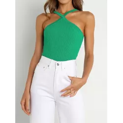 Solid Color Skinny Sleeveless Halter-Neck Vest Top