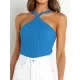 Solid Color Skinny Sleeveless Halter-Neck Vest Top