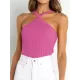 Solid Color Skinny Sleeveless Halter-Neck Vest Top