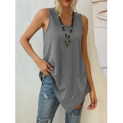 Solid Color Irregularity Loose V-Neck Vest Top