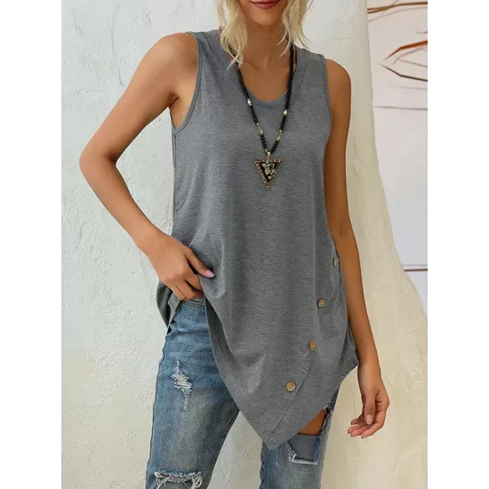 Solid Color Irregularity Loose V-Neck Vest Top