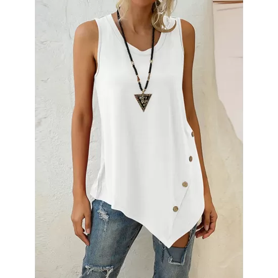 Solid Color Irregularity Loose V-Neck Vest Top