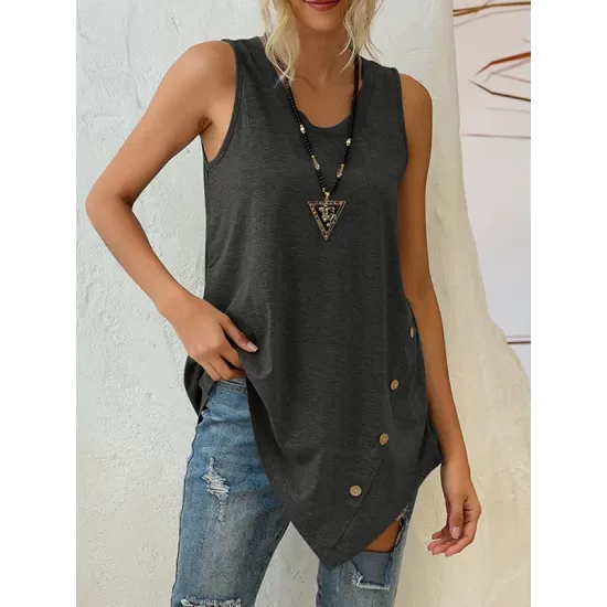 Solid Color Irregularity Loose V-Neck Vest Top