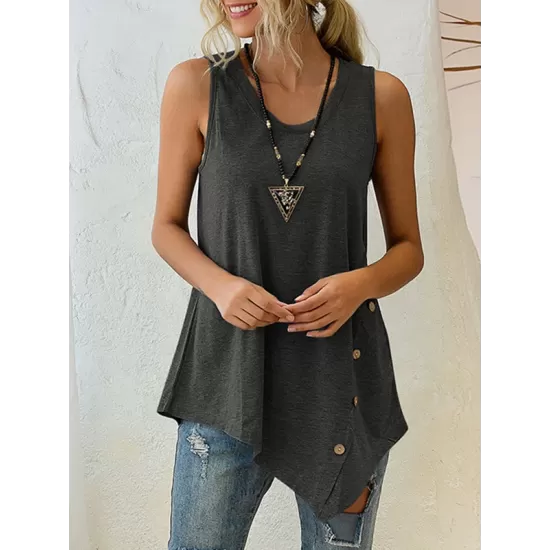 Solid Color Irregularity Loose V-Neck Vest Top