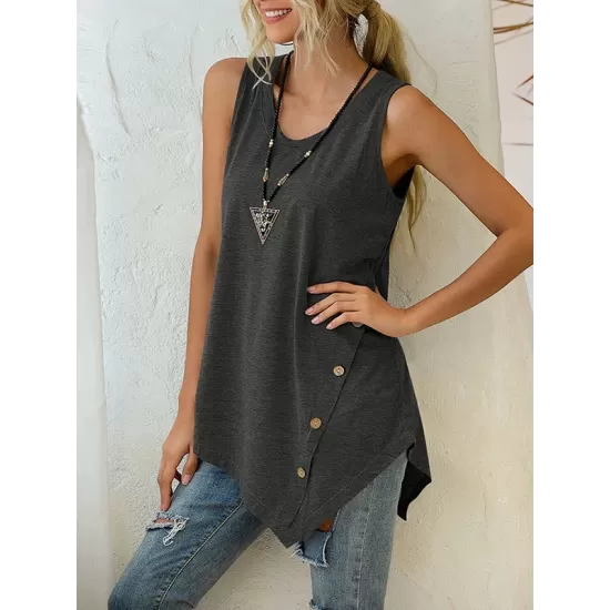 Solid Color Irregularity Loose V-Neck Vest Top