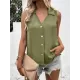 Buttoned Solid Color Split-Joint Loose Sleeveless V-neck Vest Top