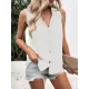 Buttoned Solid Color Split-Joint Loose Sleeveless V-neck Vest Top