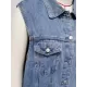 Buttoned Drawstring Pockets Split-Joint Loose Sleeveless Polo Vest Outerwear