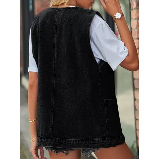 Split-Joint Loose Sleeveless V-Neck Vest Top