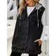 Buttoned Detachable Drawstring Hooded Pockets Split-Joint Loose Sleeveless Polo Vest Outerwear