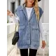 Buttoned Detachable Hooded Pockets Split-Joint Loose Sleeveless Lapel Collar Vest Outerwear