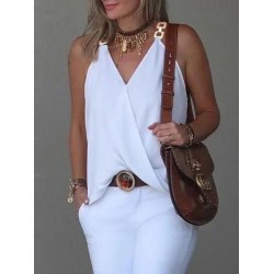 Solid Color Split-Joint Sleeveless V-Neck Vest Top