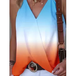 Gradient Split-Joint Sleeveless V-Neck Vest Top