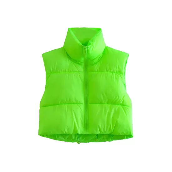 Skinny Sleeveless Solid Color Zipper Stand Collar Padded Vest Vest Top