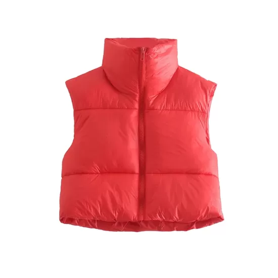 Skinny Sleeveless Solid Color Zipper Stand Collar Padded Vest Vest Top