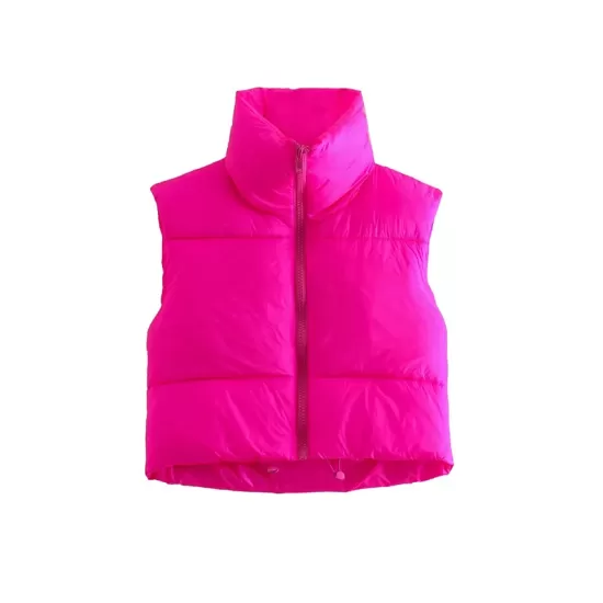 Skinny Sleeveless Solid Color Zipper Stand Collar Padded Vest Vest Top