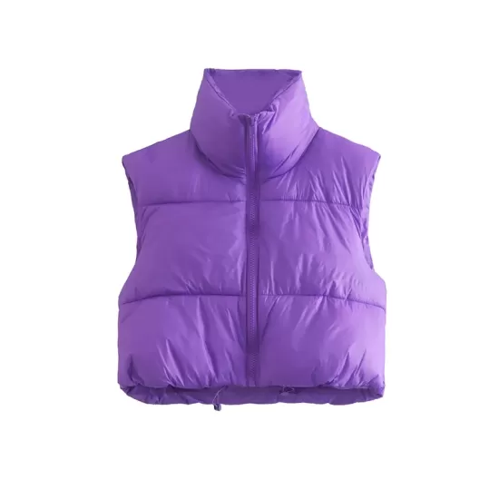 Skinny Sleeveless Solid Color Zipper Stand Collar Padded Vest Vest Top