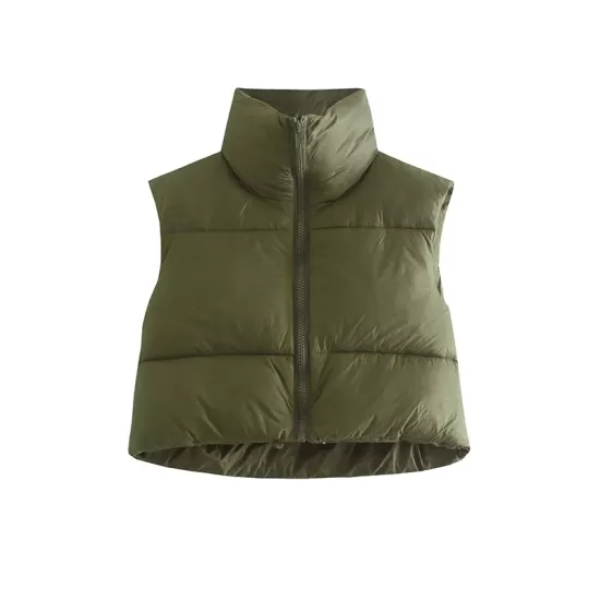 Skinny Sleeveless Solid Color Zipper Stand Collar Padded Vest Vest Top