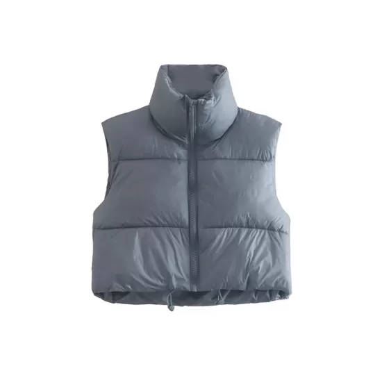 Skinny Sleeveless Solid Color Zipper Stand Collar Padded Vest Vest Top