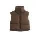 Skinny Sleeveless Solid Color Zipper Stand Collar Padded Vest Vest Top