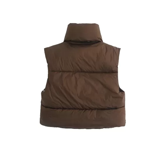 Skinny Sleeveless Solid Color Zipper Stand Collar Padded Vest Vest Top