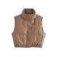 Drawstring Elasticity Solid Color Split-Joint Zipper Skinny Sleeveless Stand Collar Padded Vest