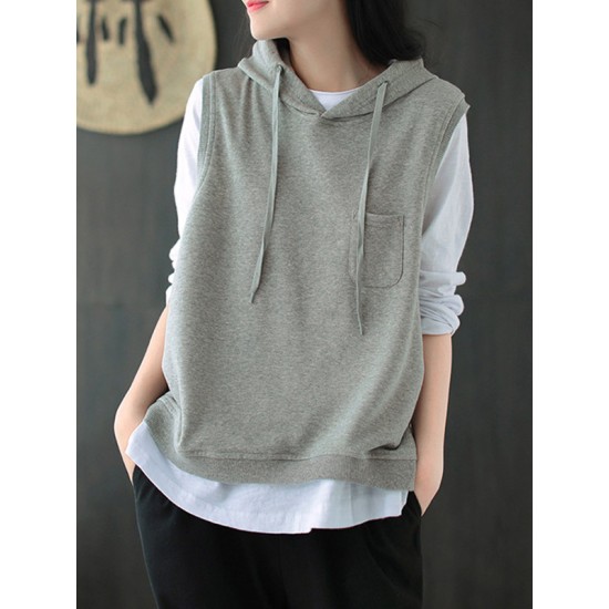 Artistic Retro Solid Hooded Vest