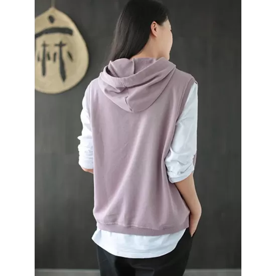 Artistic Retro Solid Hooded Vest