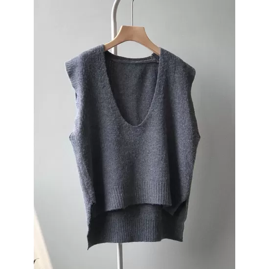 Knitting Irregularity Solid V-Neck Vest