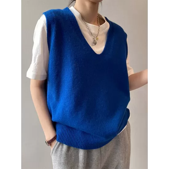 Simple 9 Colors V-Neck Loose Sleeveless Vest